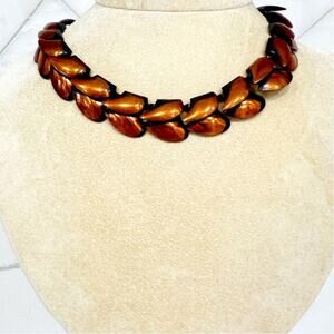 Vintage Brown Leaf Link Choker Necklace